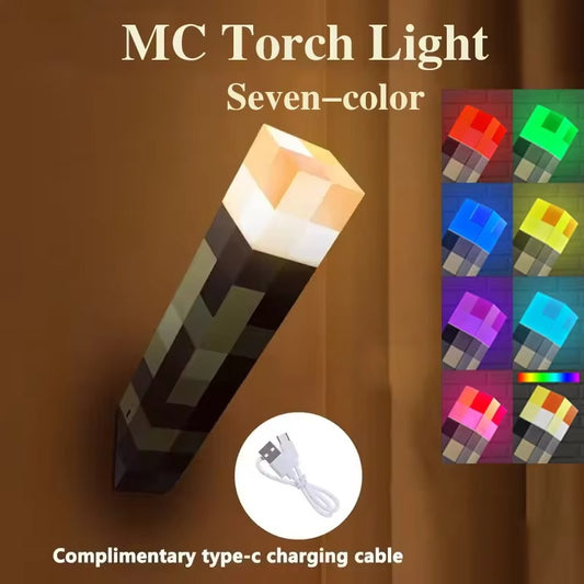 Antorcha Minecraft, hasta 8 colores recargable con type-c.